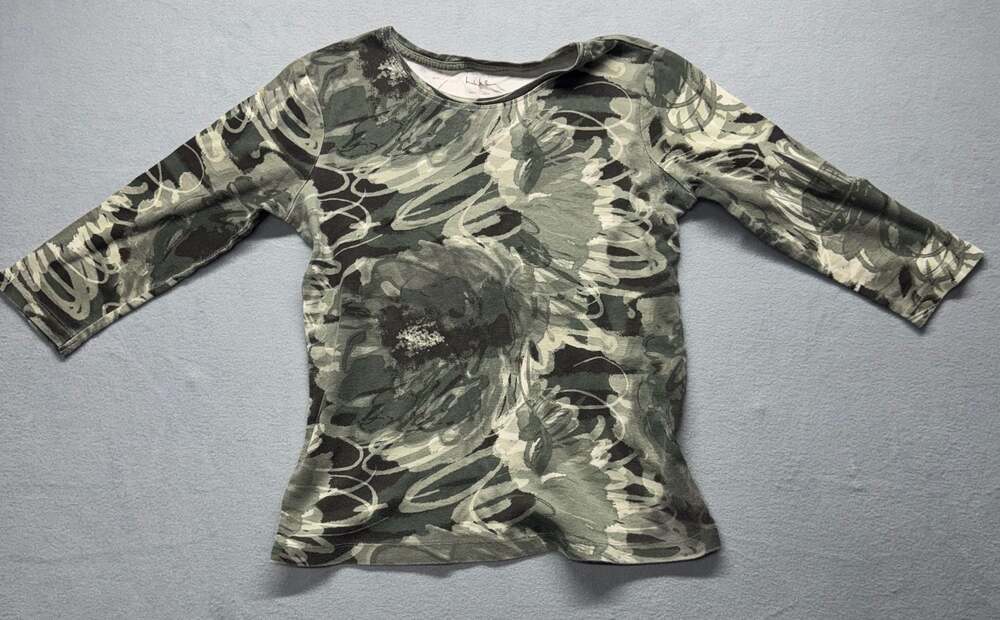 Nicki by Nicole Miller Women's Camo Abstract Floral 3/4 Sleeve Top